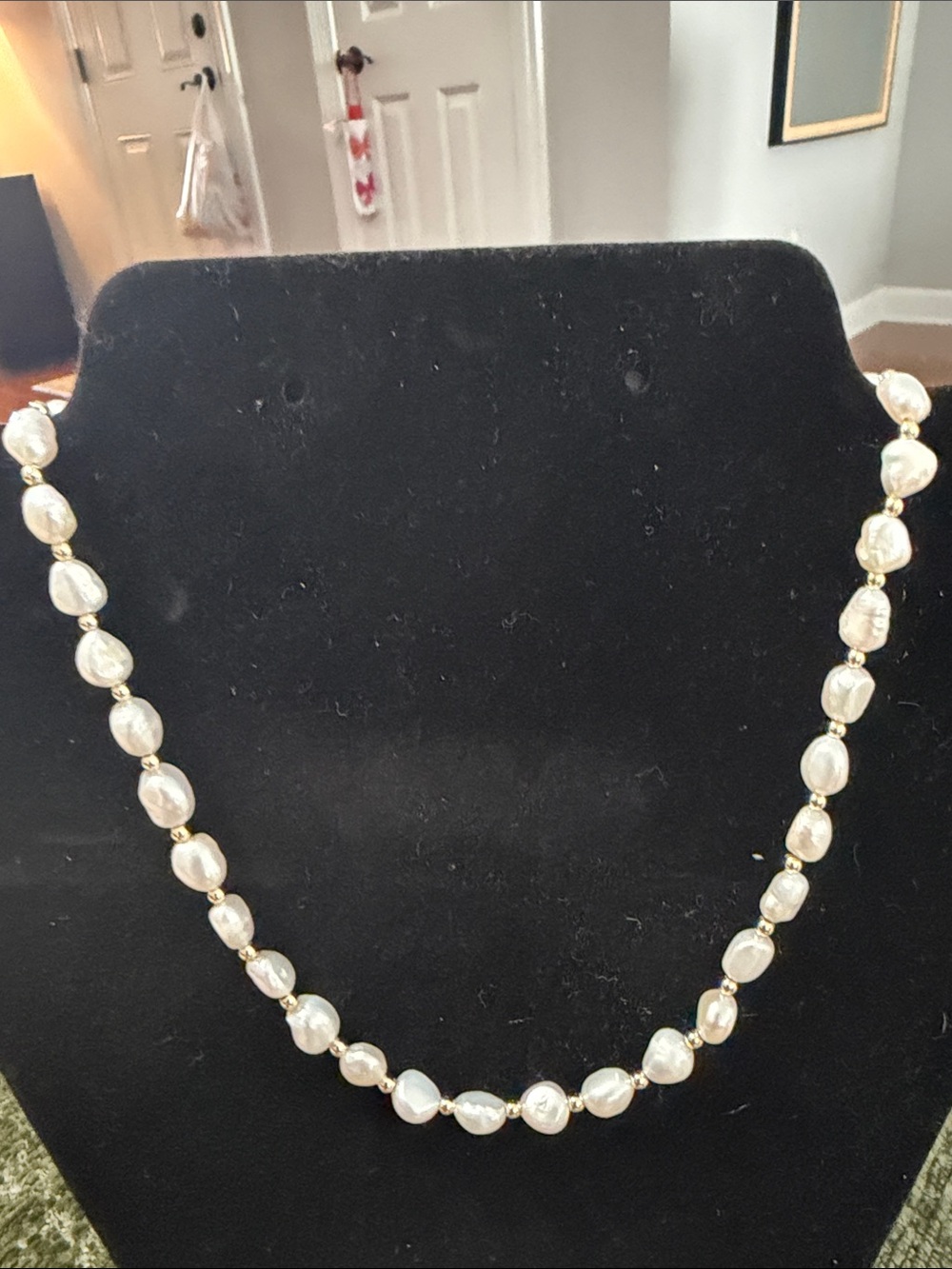 Freshwater Pearl Necklace with Gold Accent Beads - Elegant White Pearls